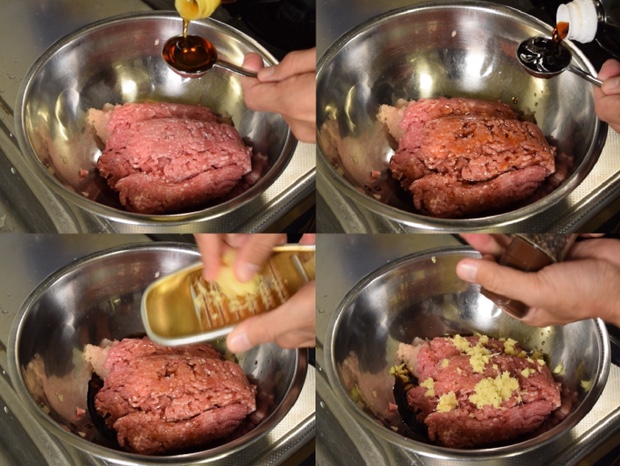 豚ミンチを味付けする