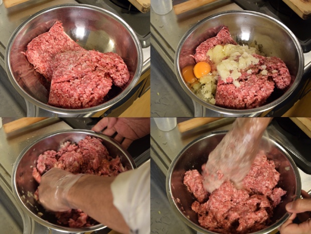 ハンバーグをこねる