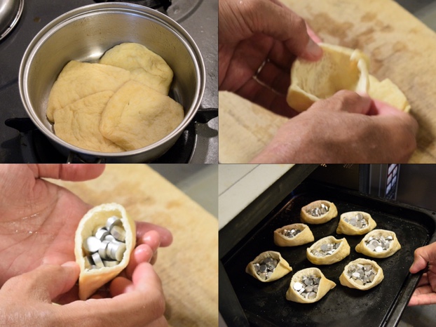 お揚げを甘く下味つけてからオーブンで焼く