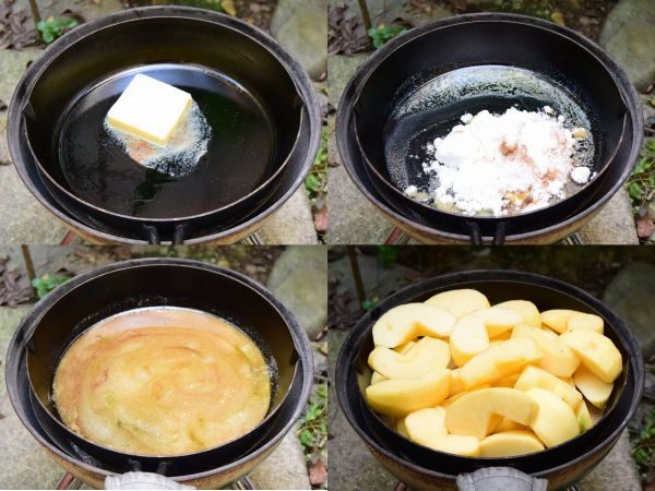 バターを溶かしりんごを炒める