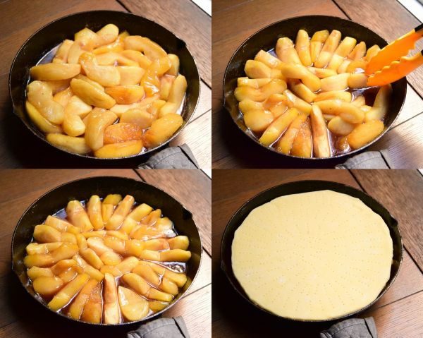 煮込んだリンゴを並べタルト生地を乗せる