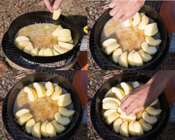 スキレットにリンゴを並べる